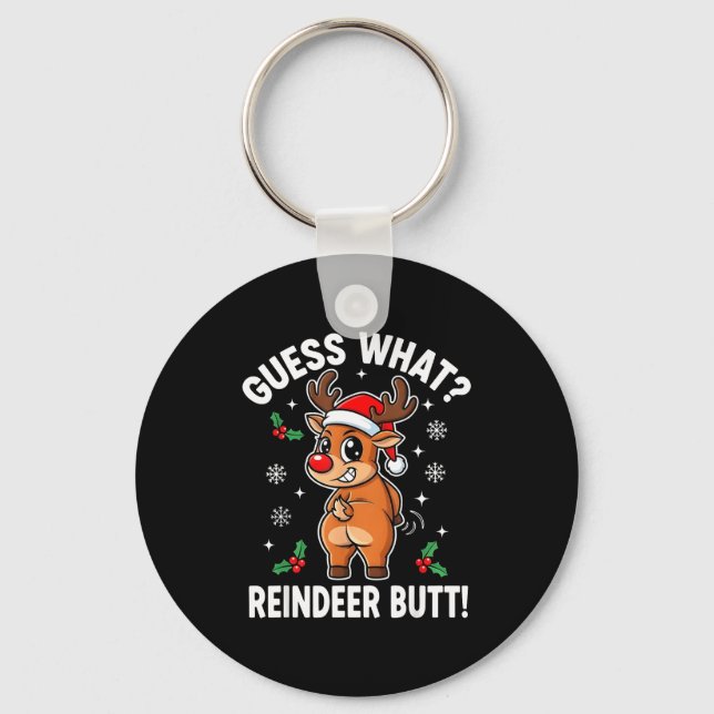 Llavero Funny Christmas Guess What Reindeer Butt Santa Hat (Anverso)