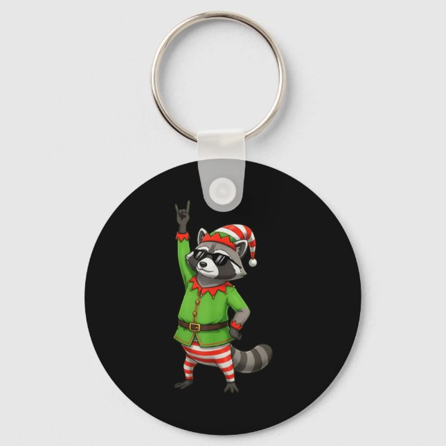 Llavero Funny Christmas Raccoon Dressed As Elf With Sungle (Anverso)