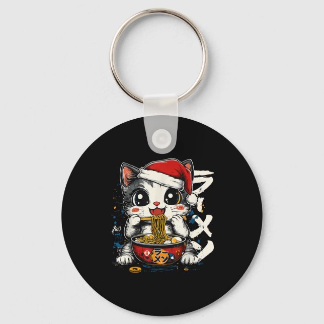 Llavero Funny Christmas Santa Cat Ramen Japanese Kawaii An (Anverso)