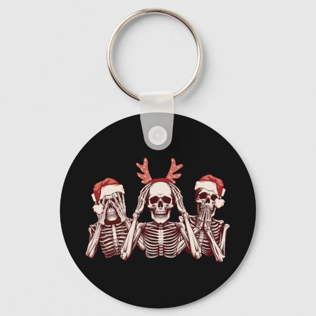 Llavero Funny Christmas Skeleton See Hear Speak No Evil  (Anverso)
