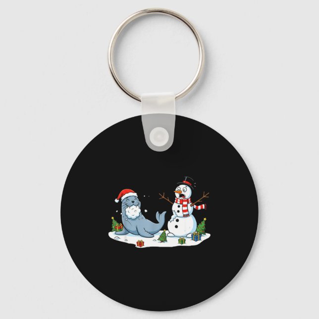 Llavero Funny Christmas Snowman Sea Lion Xmas Mens Womens  (Anverso)