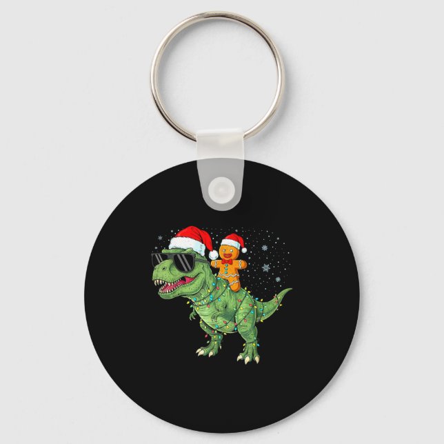 Llavero Funny Christmas T Rex Dinosaur Gingerbread Lights  (Anverso)