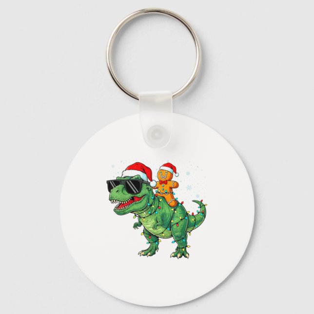 Llavero Funny Christmas T Rex Dinosaur Gingerbread Lights  (Anverso)