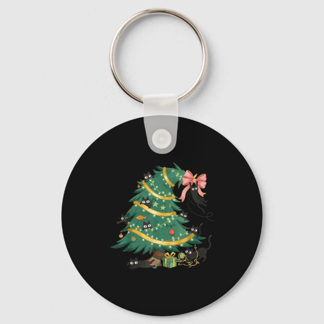 Llavero Funny Christmas Tree Cute Black Cat Matching Famil (Anverso)