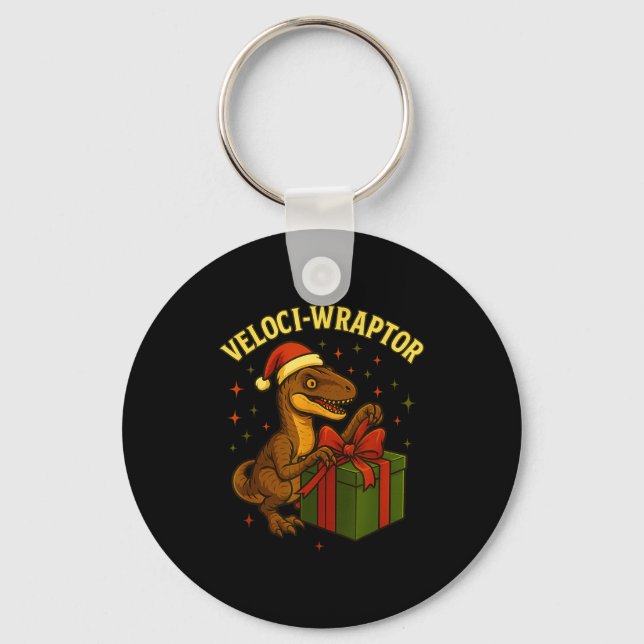 Llavero Funny Christmas Velociraptor Pun Veloci-wraptor  (Anverso)