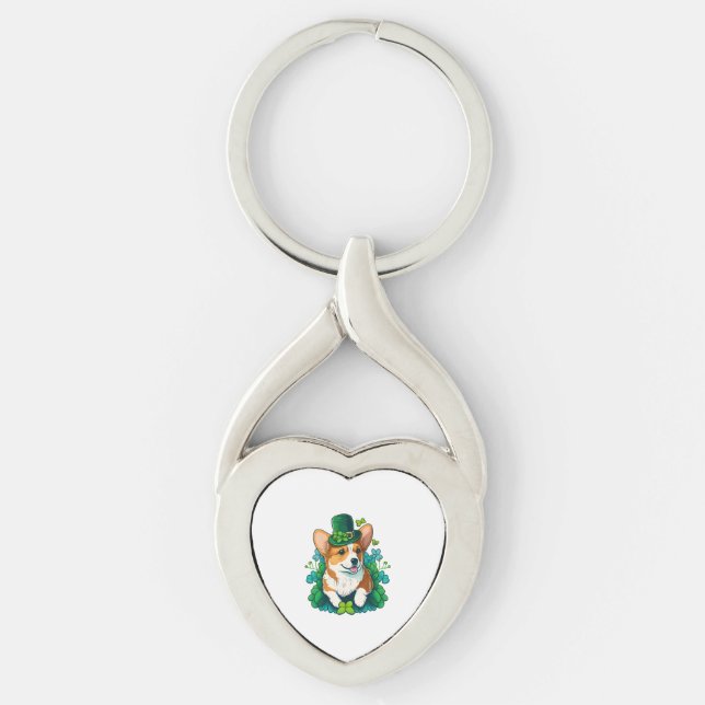 Llavero Funny Corgi Lover Shamrock Feliz Día de St Patrick (Anverso)