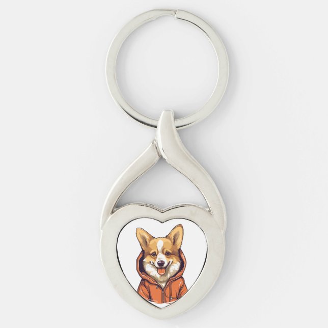 Llavero Funny Corgi Usando Hoodie (Anverso)