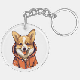 Llavero Funny Corgi Usando Hoodie