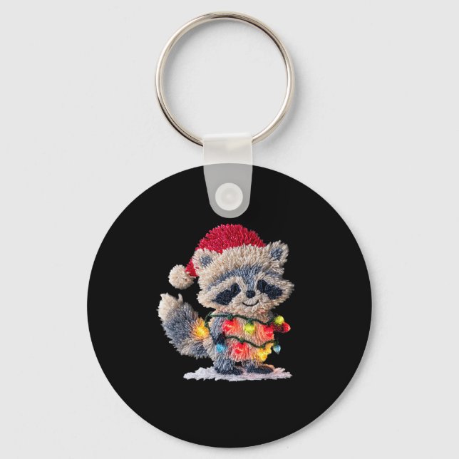 Llavero Funny Crochet Christmas Raccoon Xmas Lights Girly  (Anverso)