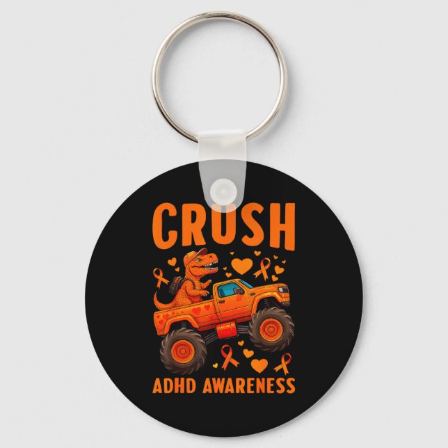 Llavero Funny Crush Adhd Awareness T-rex Monster Truck Kid (Anverso)