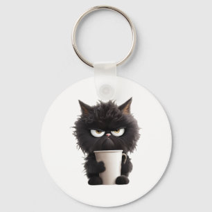 Llavero Funny Cute Black Cat Coffee Angry