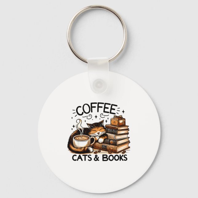 Llavero Funny Cute Coffee Cats Books Lover Women Men Kids  (Anverso)