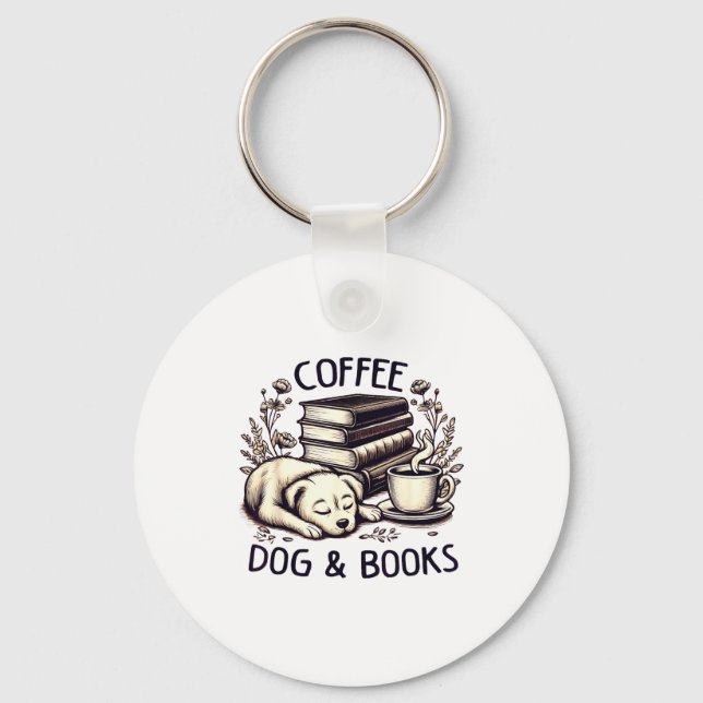 Llavero Funny Cute Coffee Dog Books Lover Women Men Kids  (Anverso)