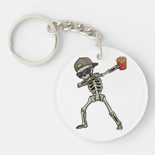 Llavero Funny Dabbing Skeleton French Fries Teacher Gift  (Frente)