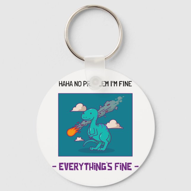 Llavero Funny Dinosaurio Asteroide Todo está bien (Anverso)