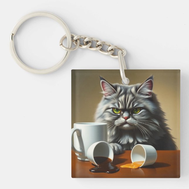 Llavero Funny Disappointed Cat With Coffee Mug (Frente)