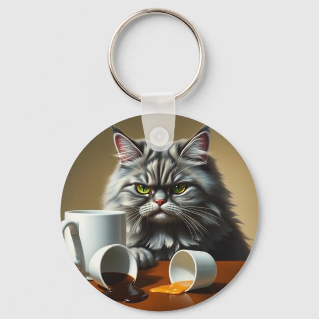Llavero Funny Disappointed Cat With Coffee Mug (Anverso)