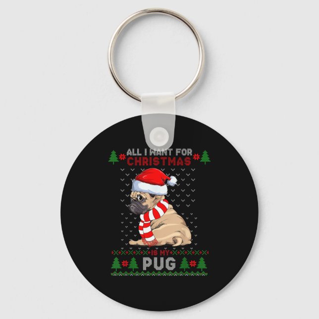 Llavero Funny Dog Lovers Cute Pug Santa Hat Ugly Christmas (Anverso)