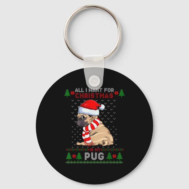 Llavero Funny Dog Lovers Cute Pug Santa Hat Ugly Christmas (Anverso)
