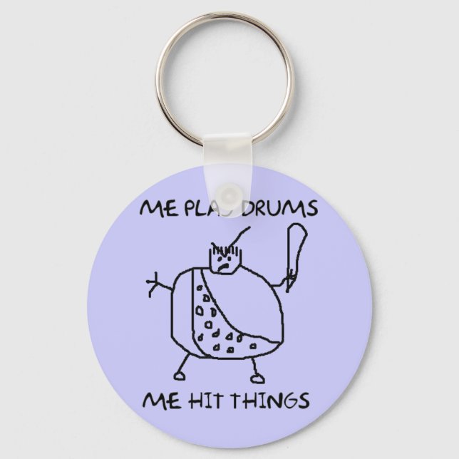 Llavero Funny Drummer Me Play Drums Caveman Key Chain (Anverso)