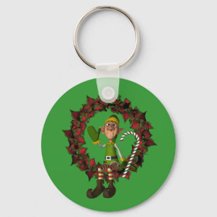 Llavero Funny Elf On Wreath Navidades Holiday Keychain