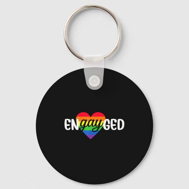 Llavero Funny Engayged Gay Couple Engagement Party Rainbow (Anverso)