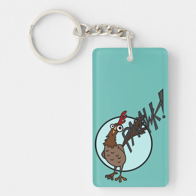 LLAVERO FUNNY EXCITED CHICKEN RECTANGLE KEY CHAIN (Frente)