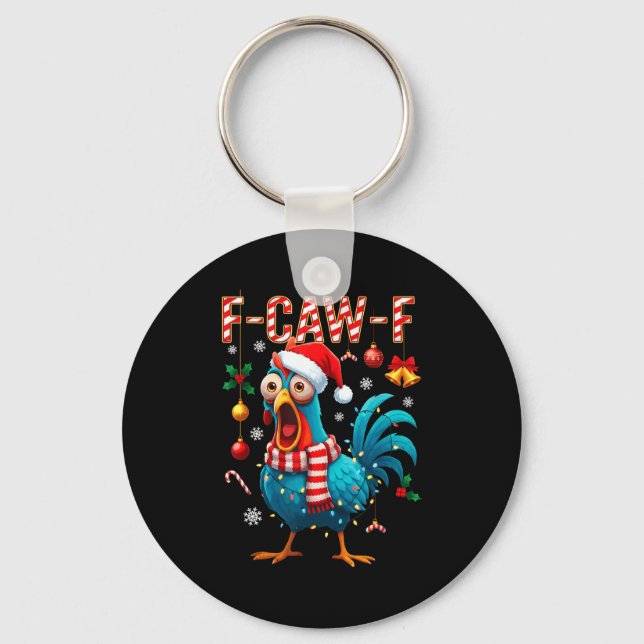 Llavero Funny F-caw-f Christmas Chicken Xmas Lights Santa  (Anverso)
