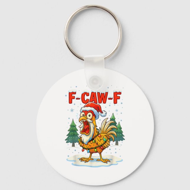 Llavero Funny F-caw-f Christmas Chicken Xmas Lights Santa  (Anverso)