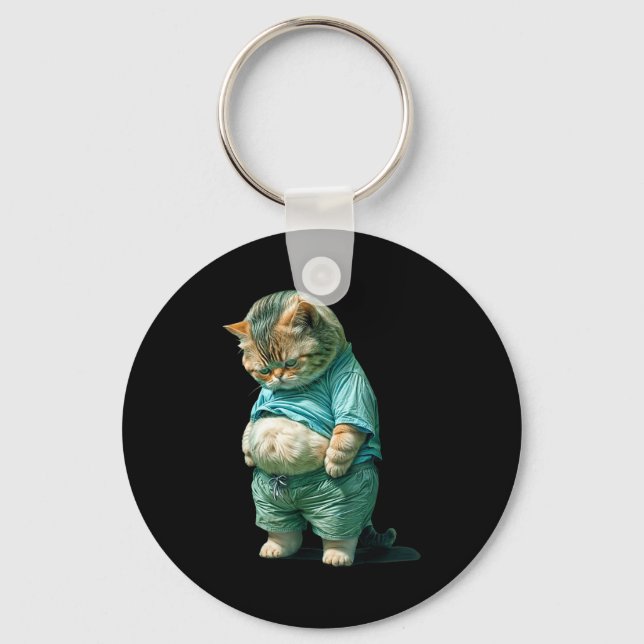 Llavero Funny Fat Cat Ia Art Design Print  (Anverso)