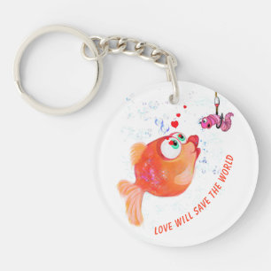 Llavero Funny Fish and Worm Love Romantic Personalizado Ke