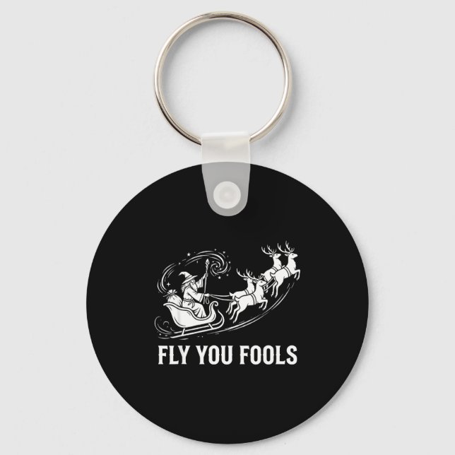 Llavero Funny Fly You Fools Santa Sleigh Reindeer Christma (Anverso)