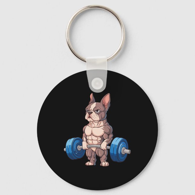 Llavero Funny French Bulldog Weightlifting Bodybuilding Gy (Anverso)