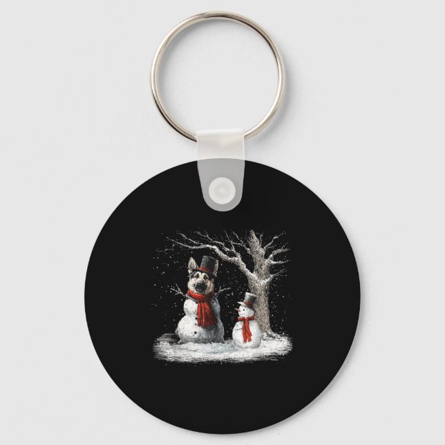 Llavero Funny German Shepherd Dog In The Snow Tree Christm (Anverso)