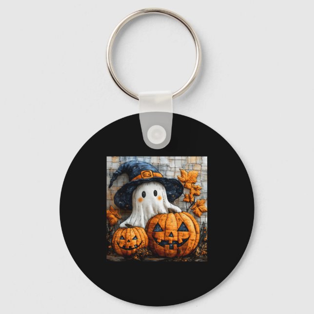 Llavero Funny Ghost Pumpkin Cute Halloween Patchwork Art  (Anverso)