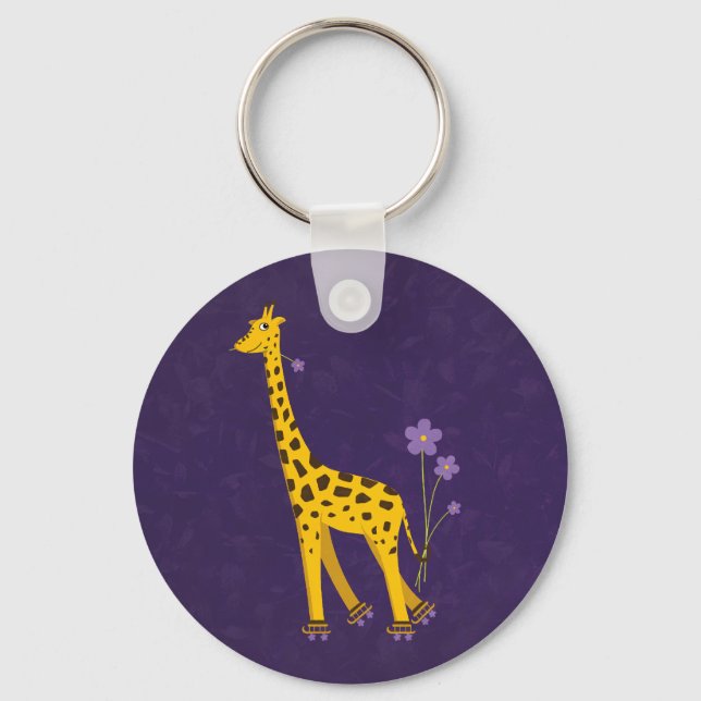 Llavero Funny Giraffe Roller Skler Púrpura Keychain (Anverso)