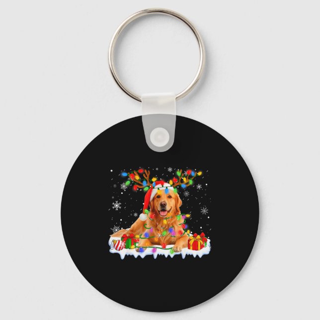 Llavero Funny Golden Retriever Christmas Santa Hat Reindee (Anverso)