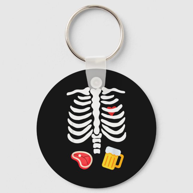 Llavero Funny Halloween Skeleton Beer &amp; Steak Costume  (Anverso)