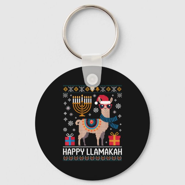 Llavero Funny Happy Llamakah Llama With Menorah  (Anverso)