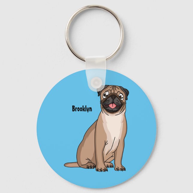 Llavero Funny happy pug dog cartoon illustration (Anverso)