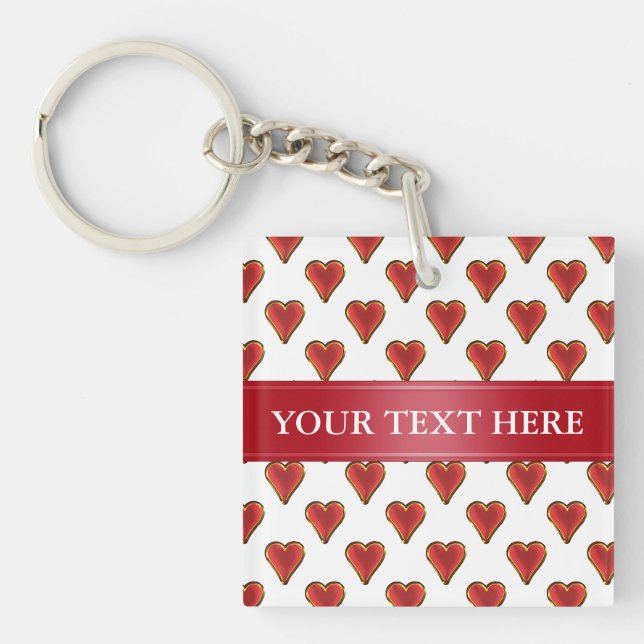 Llavero Funny Heart Pattern oro rojo + tu trasero. y texto (Frente)