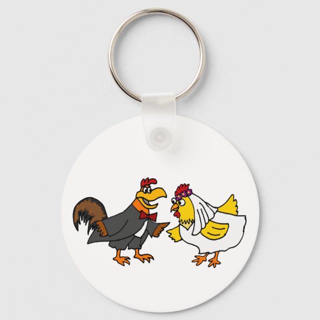Llavero Funny Hen Bride y Rooster Groom Boda (Anverso)