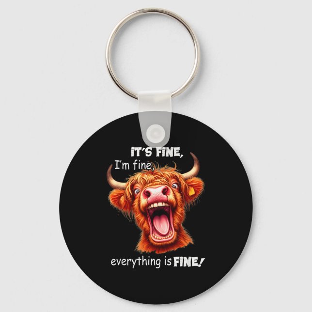 Llavero Funny Highland Cow It's Fine I'm Fine Everything I (Anverso)