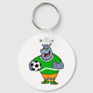 Llavero Funny hippo soccer player cartoon illustration