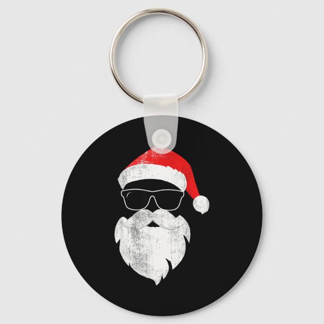 Llavero Funny Hipster Santa Face With Hat Beard &amp; Gles (Anverso)