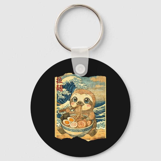 Llavero Funny Kawaii Sloth Ramen Noodle Bowl Japanese Wave (Anverso)