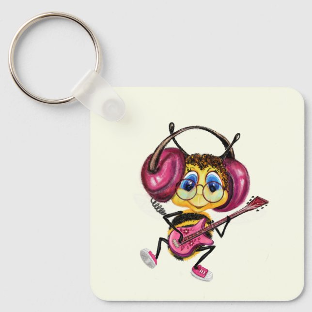 Llavero Funny Keychain con la Guitar Player Bee (Anverso)