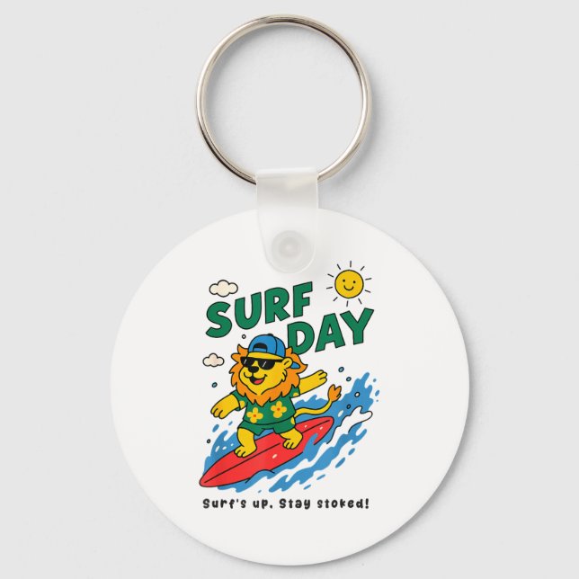 Llavero Funny Lion Surfing Summer Vacation Surf Day Boys G (Anverso)