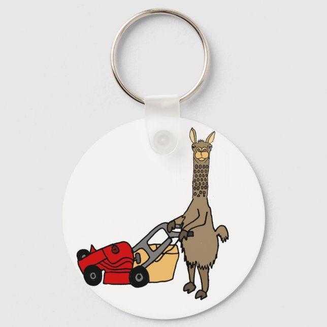Llavero Funny Llama Pushing Lawn Mower Personalizado (Anverso)