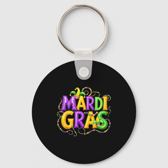 Llavero Funny Mardi Gras Parade Jester Hat Beads Men Women (Anverso)